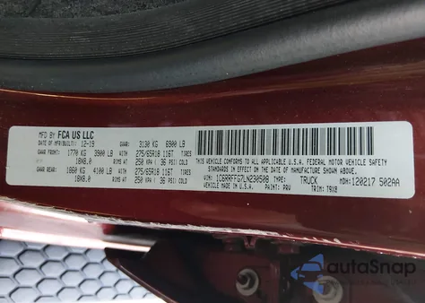 2020 Ram 1500 Big Horn 4X4 5'7 Box из США, поврежденный, VIN 1C6RRFFG7LN230508